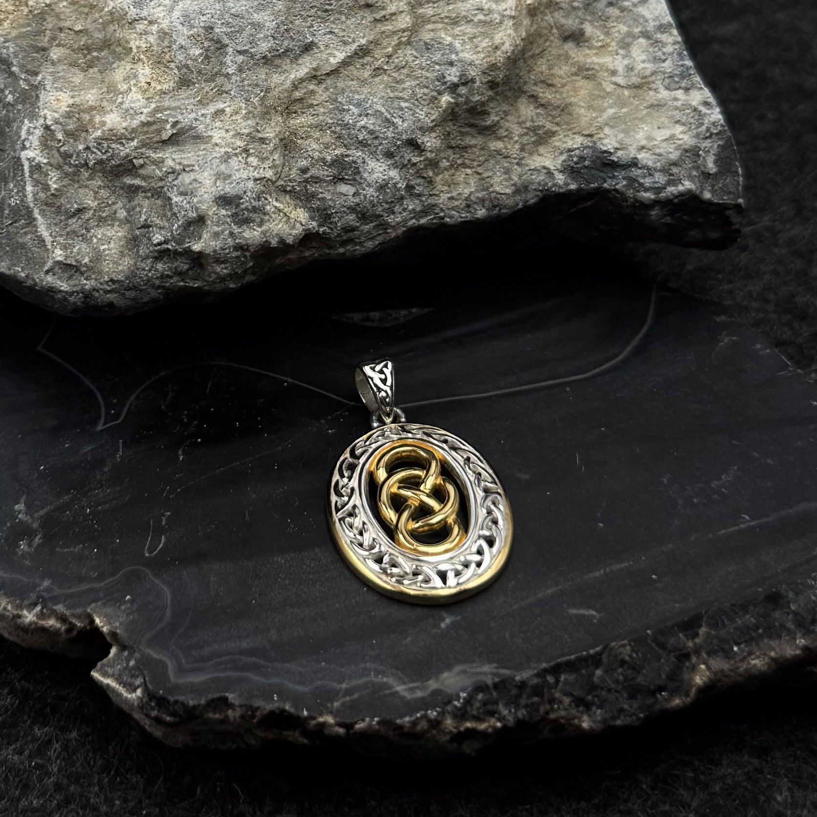 Celtic Knotwork Sterling Silver with 14K Gold accent Pendant MPD4133 - peterstone.dropshipping
