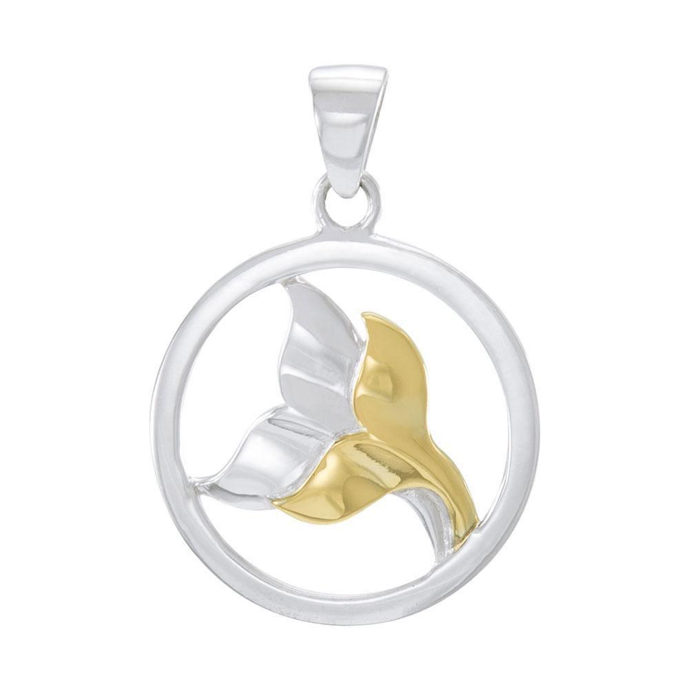 Double Whale Tail Sterling silver & Gold Accent Pendant MPD4421