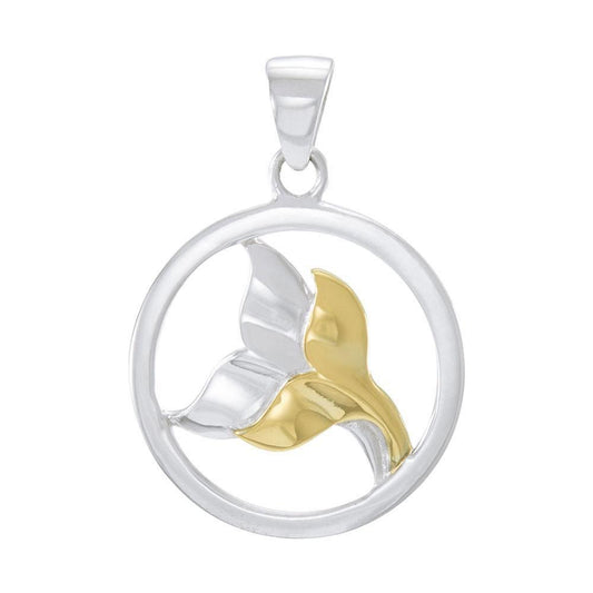 Double Whale Tail Sterling silver & Gold Accent Pendant MPD4421