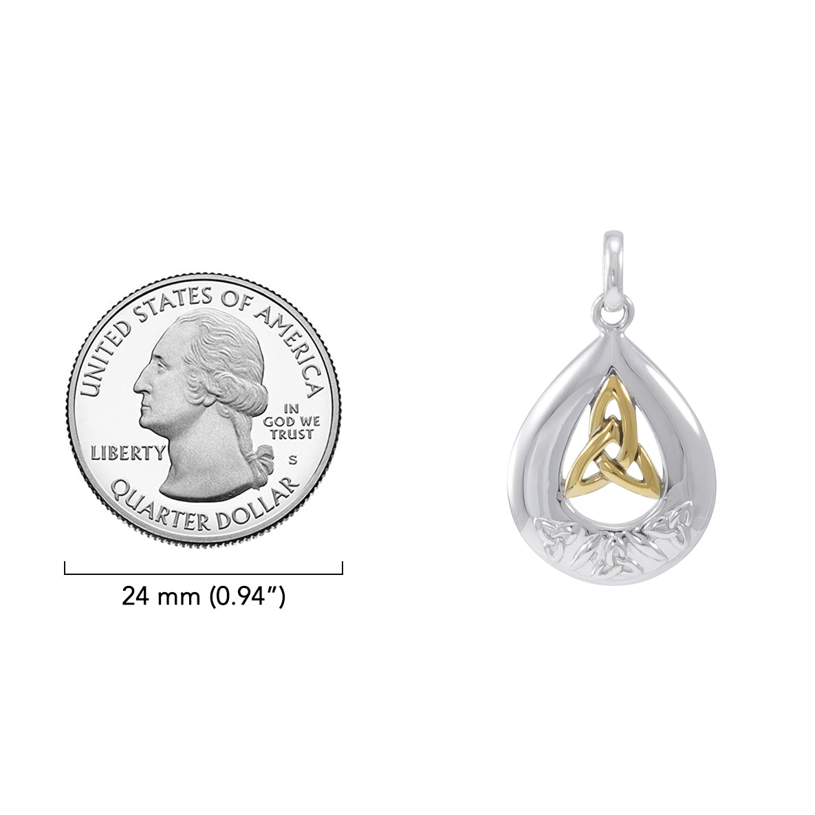 Teardrop shape & Trinity Knot Sterling Silver with 14K Gold Accent Pendant MPD4635*