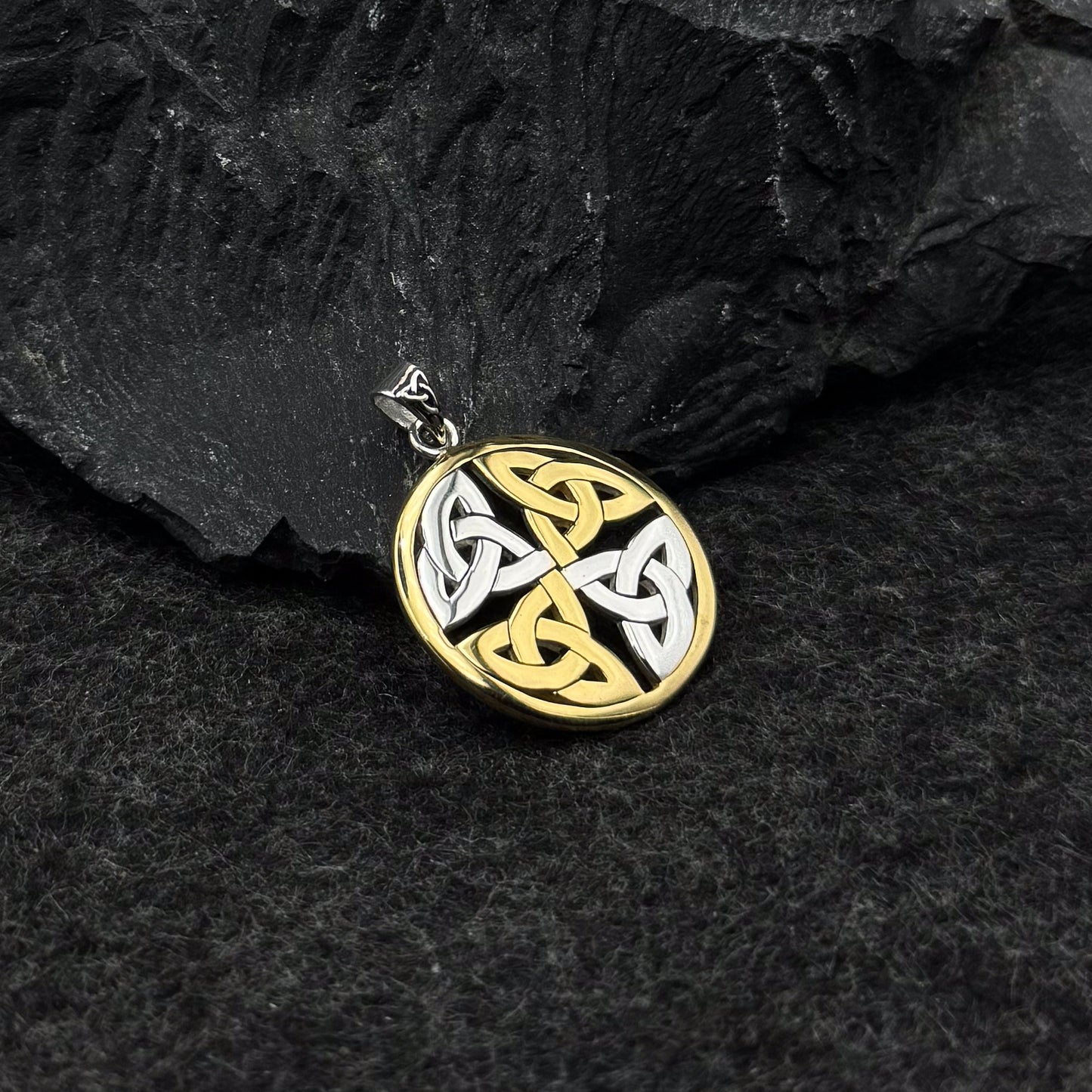 Celtic Trinity Quaternary Knot Silver and 14K Gold Accent Pendant MPD4637