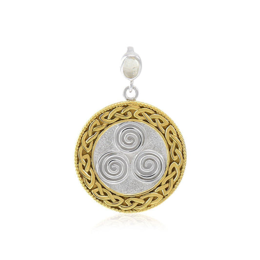 Celtic Triskelion Spiral Choice Spell Silver and Gold Pendant MPD4748