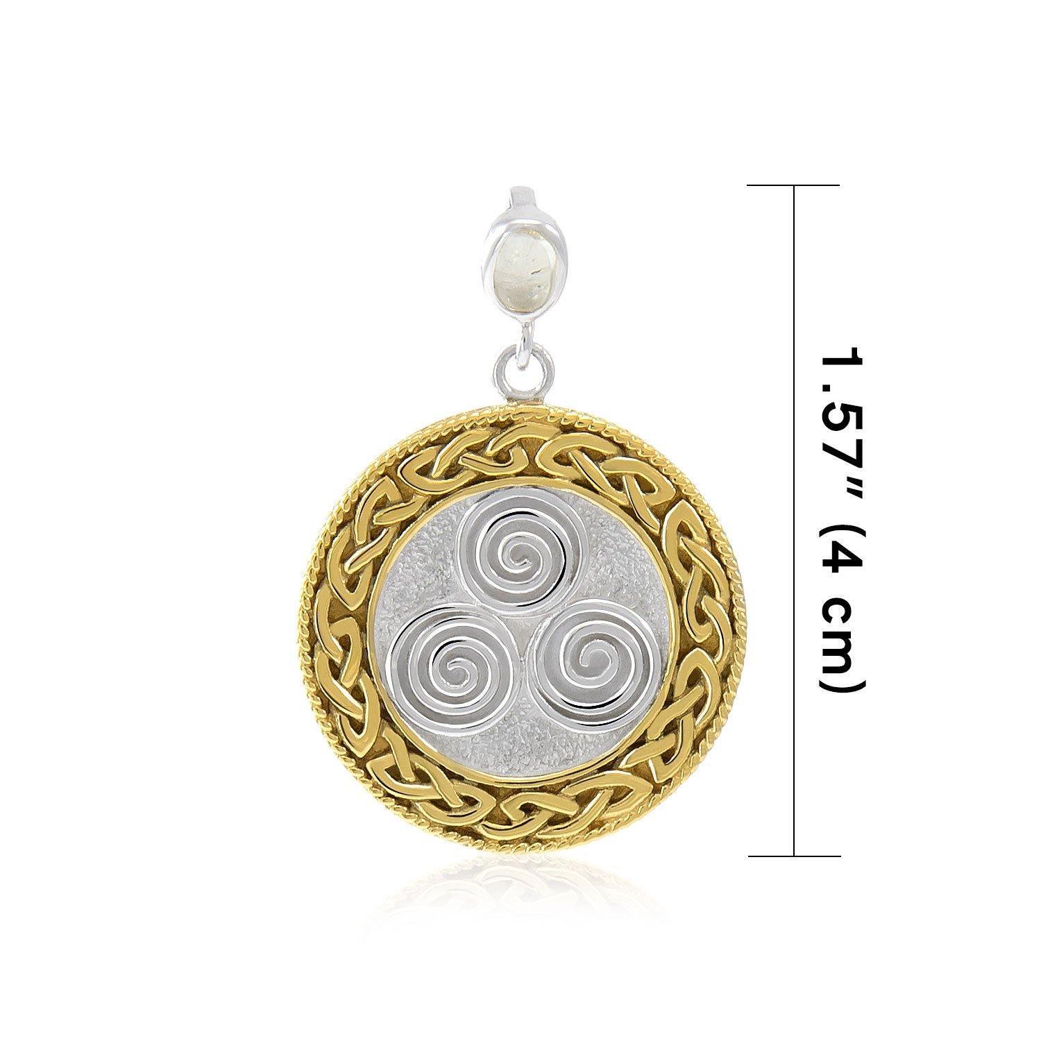 Celtic Triskelion Spiral Choice Spell Silver and Gold Pendant MPD4748