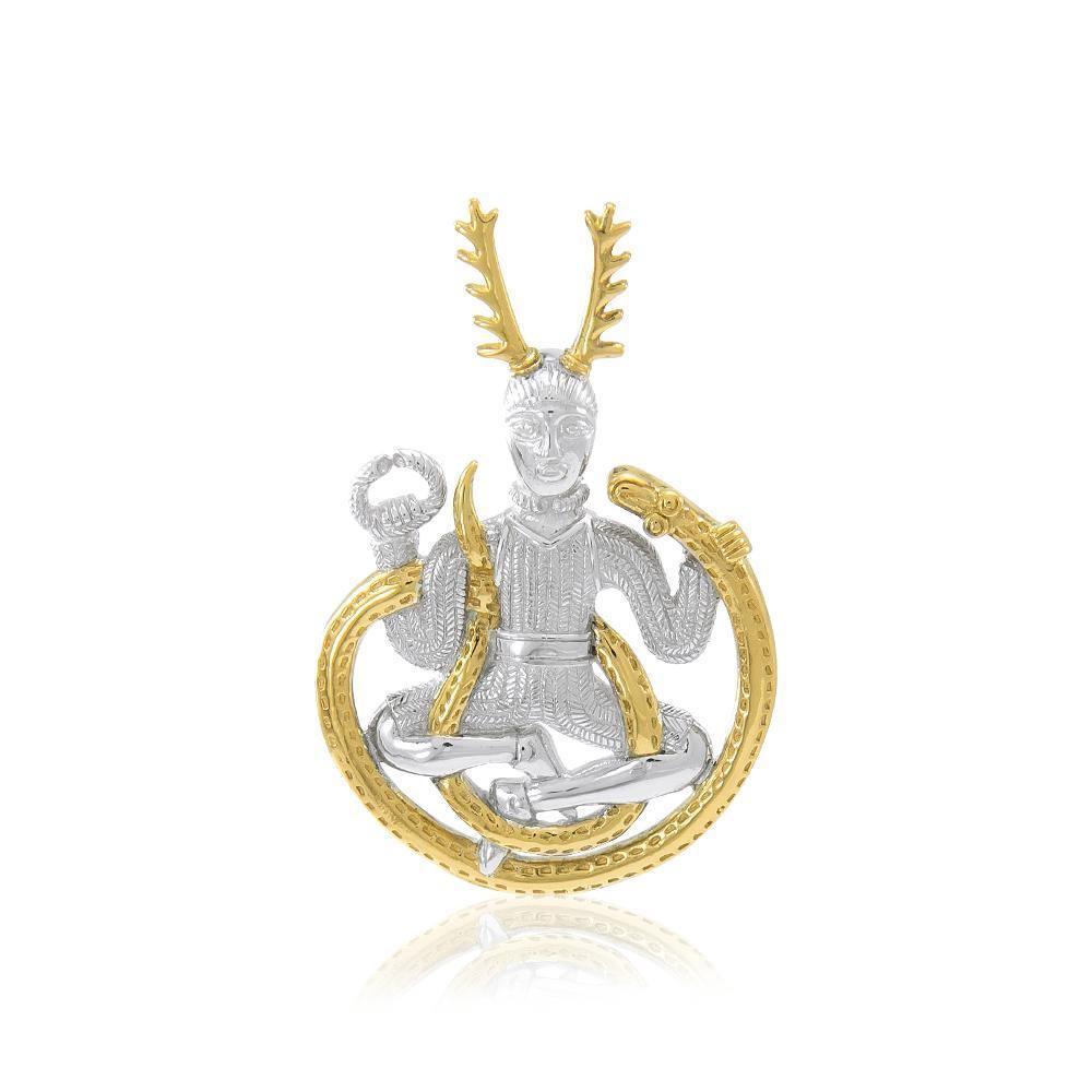 Celtic God Cernunnos in his own right ~ Sterling Silver Jewelry Pendant with 18k gold accent MPD4757