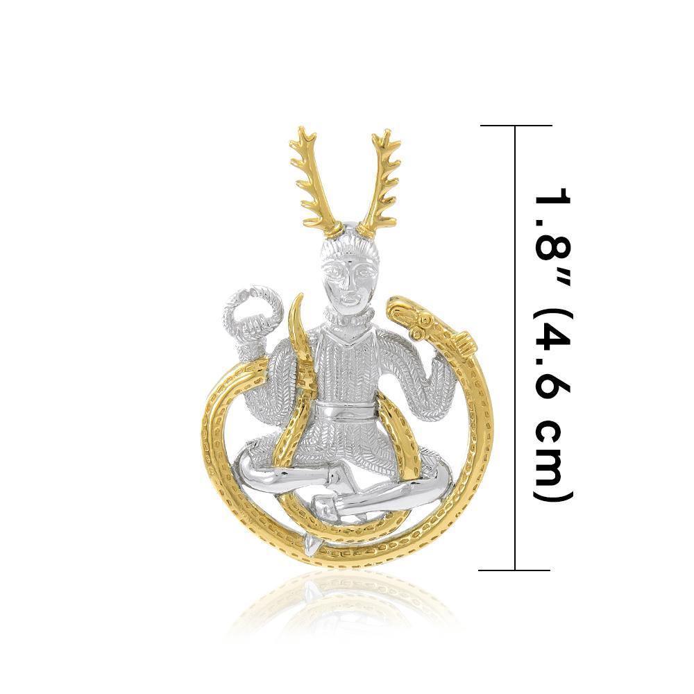 Celtic God Cernunnos in his own right ~ Sterling Silver Jewelry Pendant with 18k gold accent MPD4757