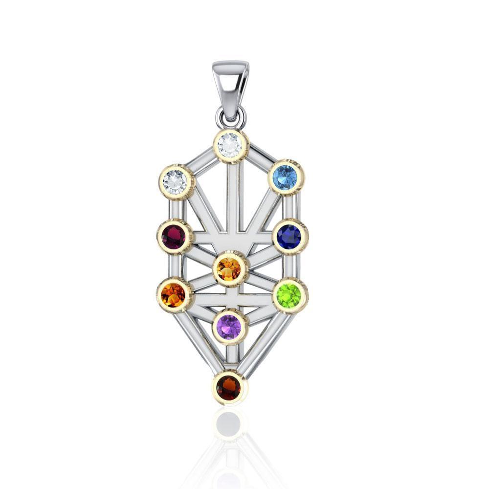 Kabbalah with Chakra Gemstone Silver and Gold Pendant MPD5074