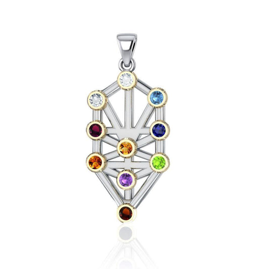 Kabbalah with Chakra Gemstone Silver and Gold Pendant MPD5074