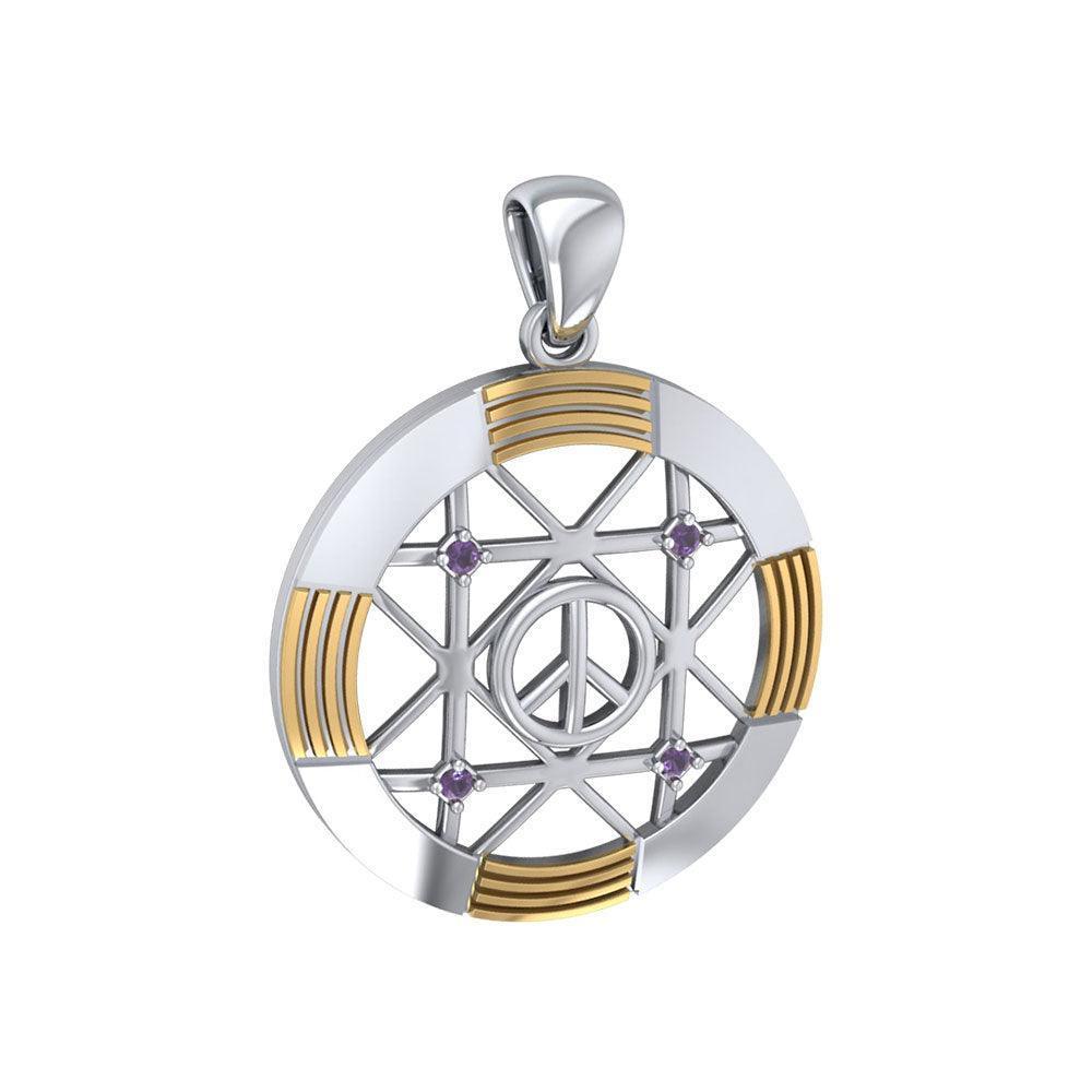 Peace Centralization Sterling Silver Pendant Jewelry with 14K Gold Vermeil Accent and Gemstones MPD5143