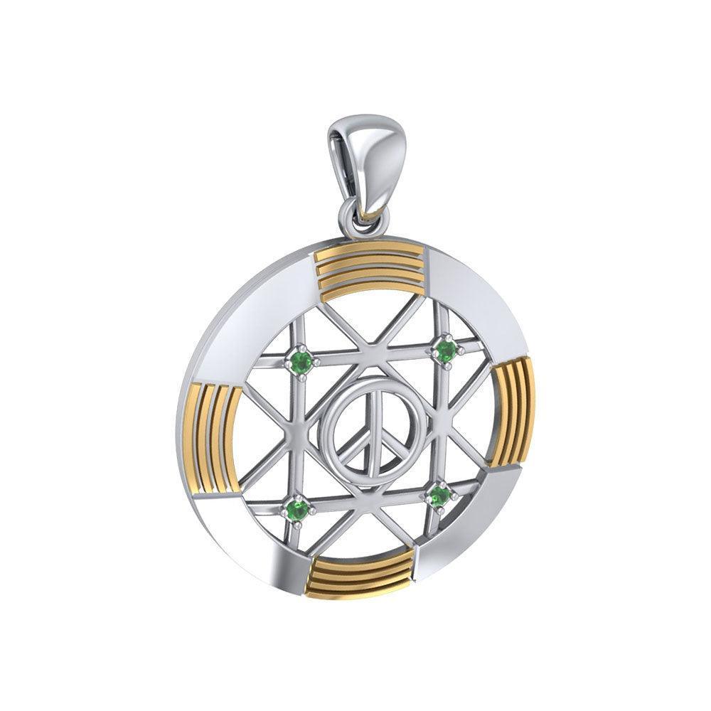 Peace Centralization Sterling Silver Pendant Jewelry with 14K Gold Vermeil Accent and Gemstones MPD5143