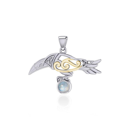 Celtic Spirit Raven with Gemstone Silver and Gold Pendant MPD5252