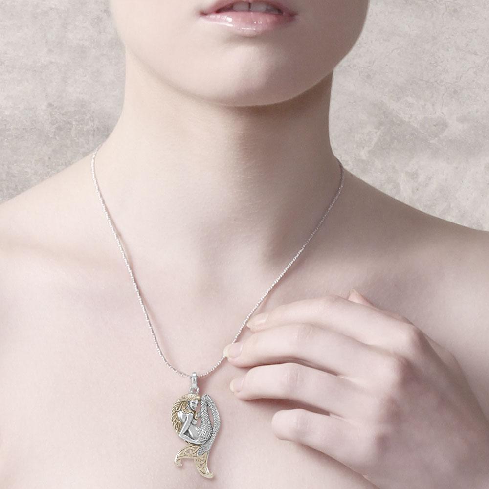 Celtic Mermaid Goddess Sterling Silver and Gold Pendant MPD5256