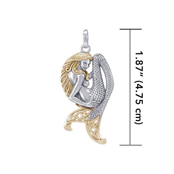 Celtic Mermaid Goddess Sterling Silver and Gold Pendant MPD5256