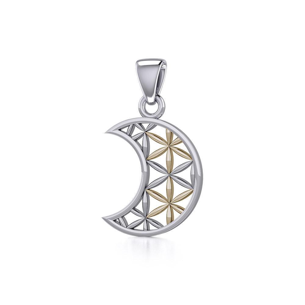 The Flower of Life in Crescent Moon Silver and Gold Pendant MPD5265