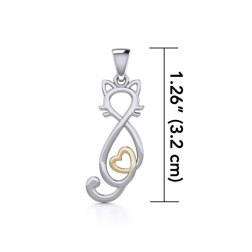 Cat with Golden Heart Silver Pendant MPD5281