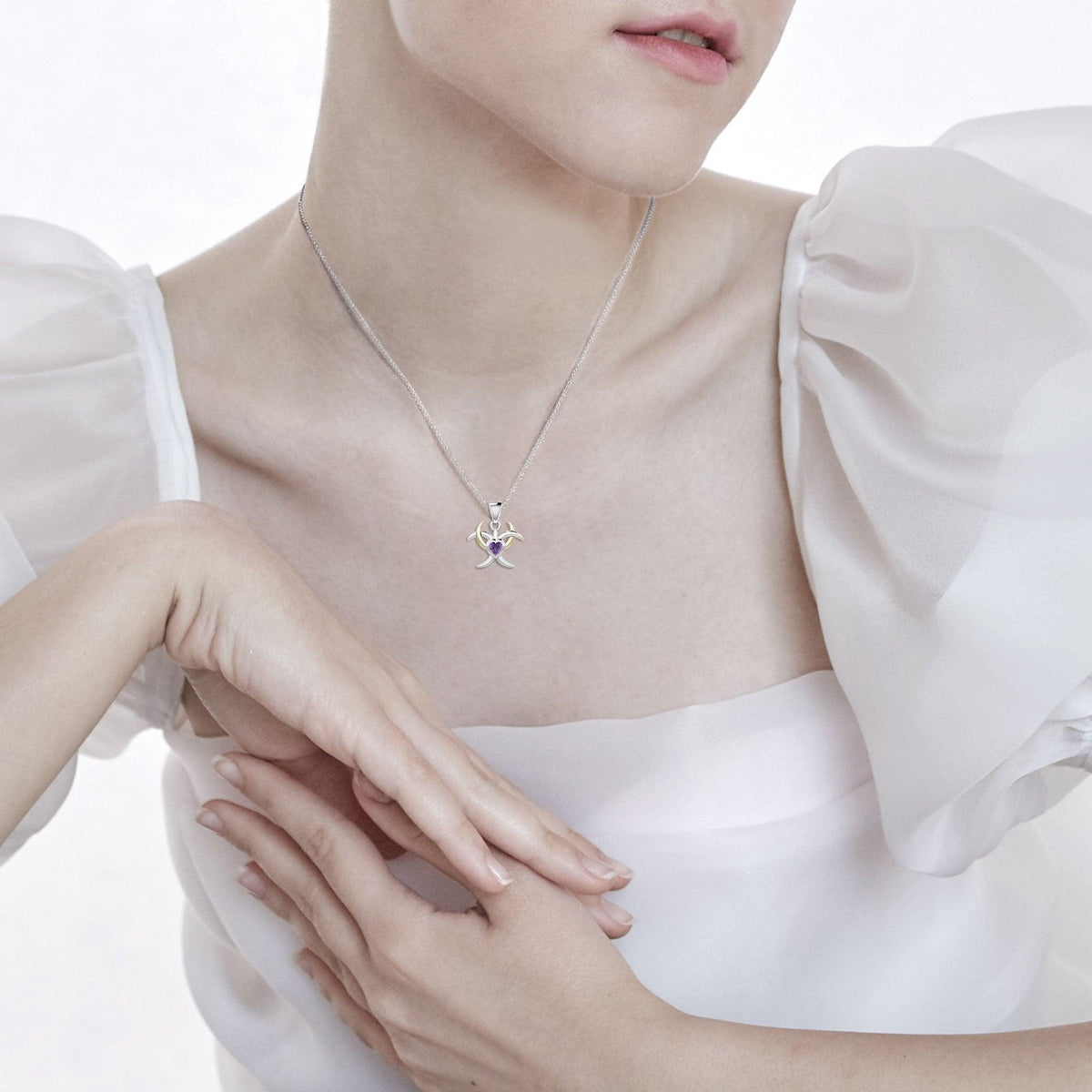 Silver and Gold Heart with Triple Moon Pendant with Gemstone MPD5283