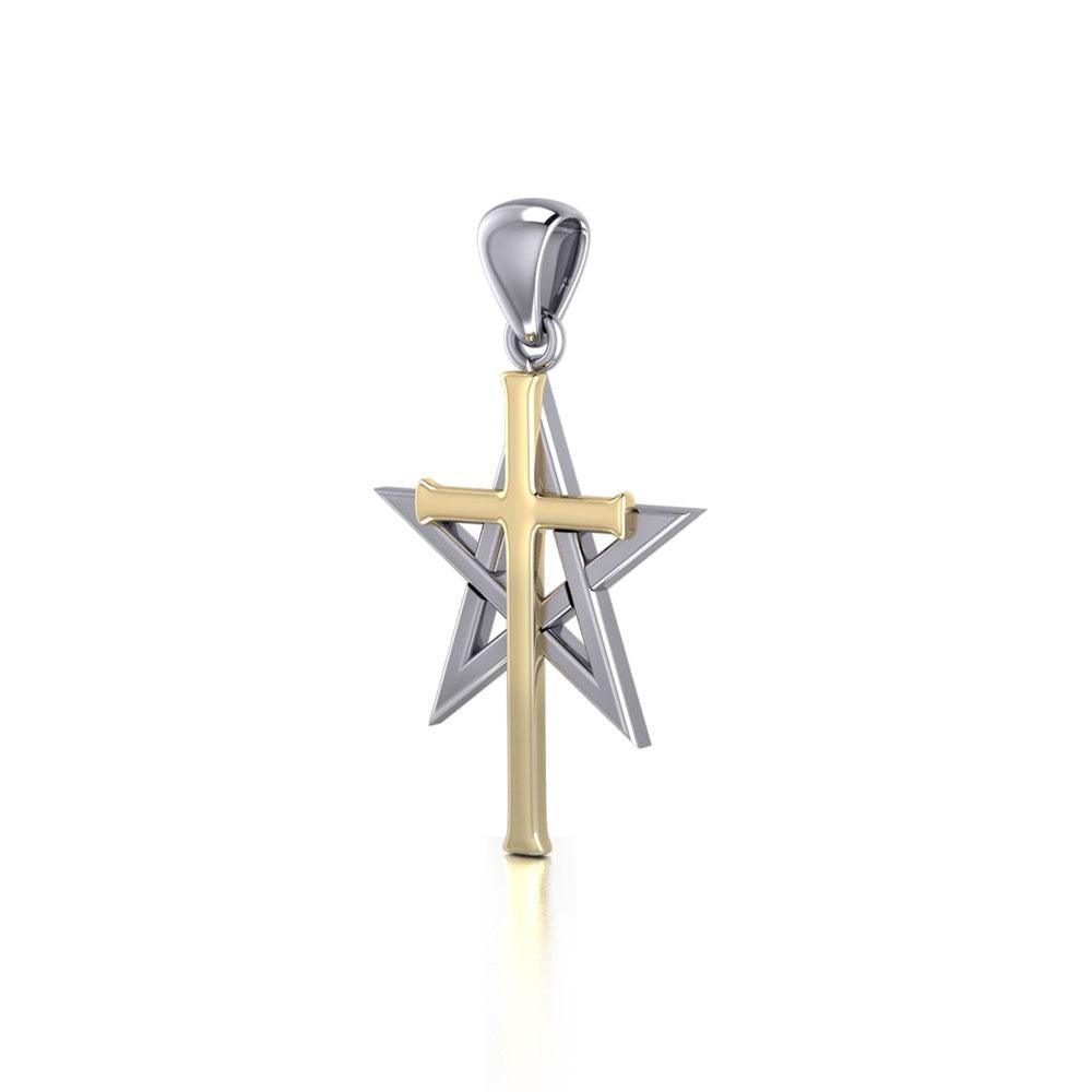 Cross Over Pentacle Silver and 14K Gold Vermeil Pendant MPD529