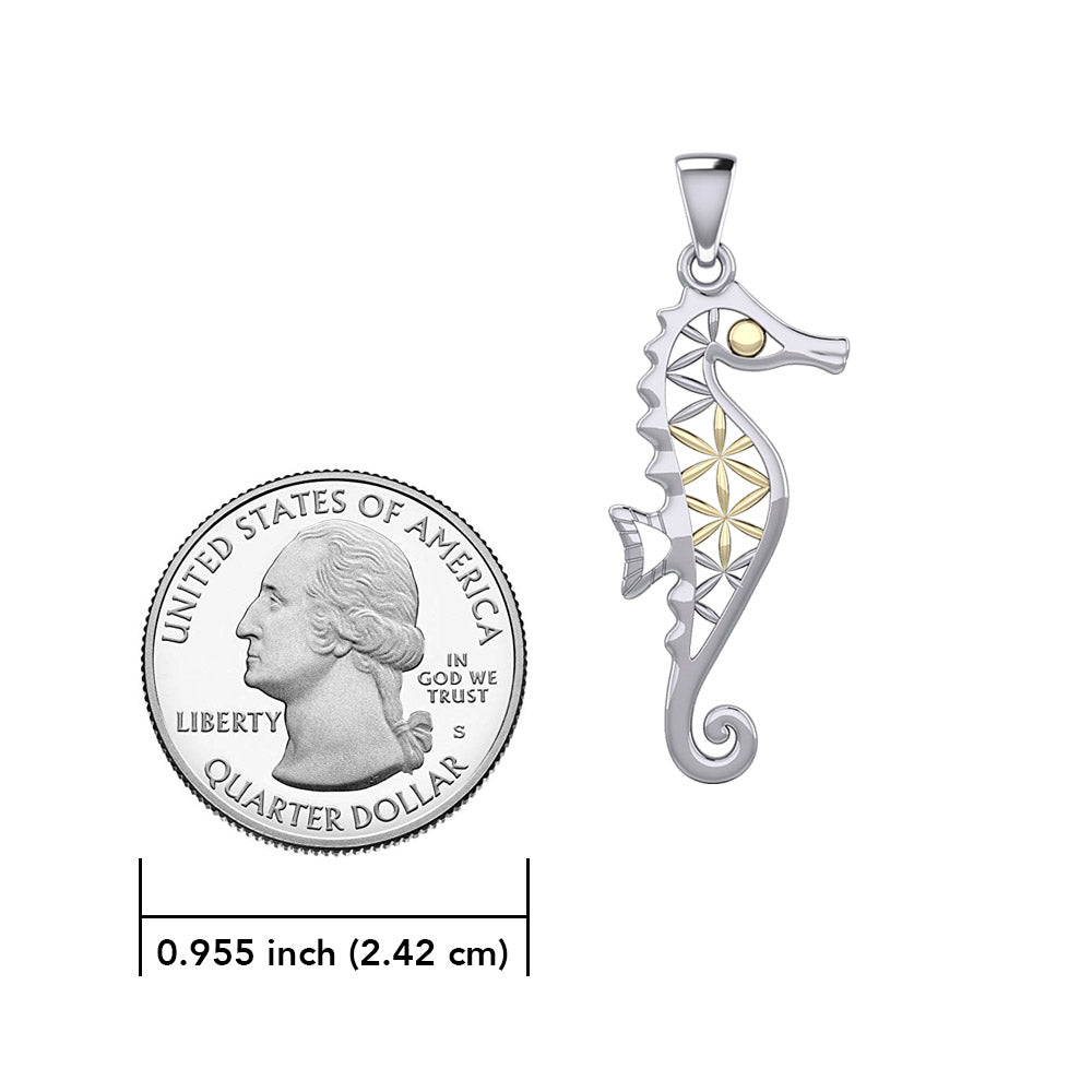 Silver and Gold Accent Flower of Life Seahorse Pendant MPD5299