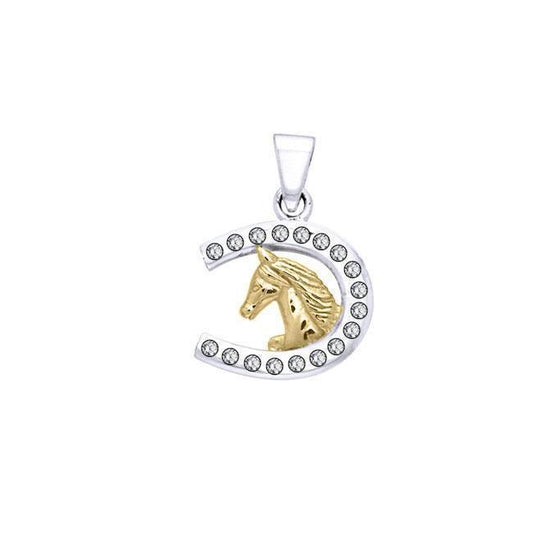 Horseshoe and Horse with Gems Silver and Gold Pendant MPD5760