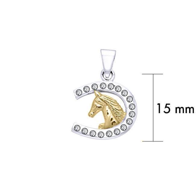 Horseshoe and Horse with Gems Silver and Gold Pendant MPD5760