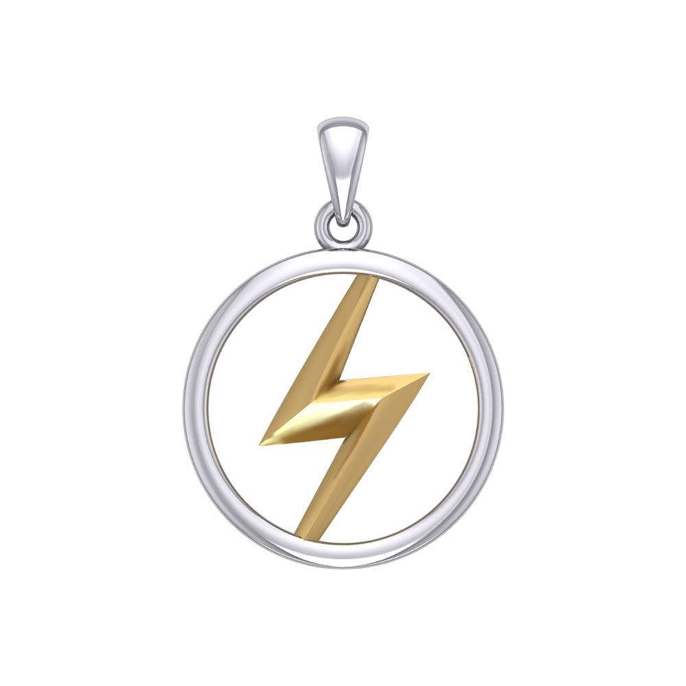 Zeus God Lightning Bolt Silver and Gold Large Pendant MPD5897