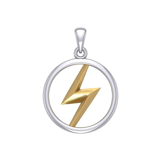 Zeus God Lightning Bolt Silver and Gold Large Pendant MPD5897