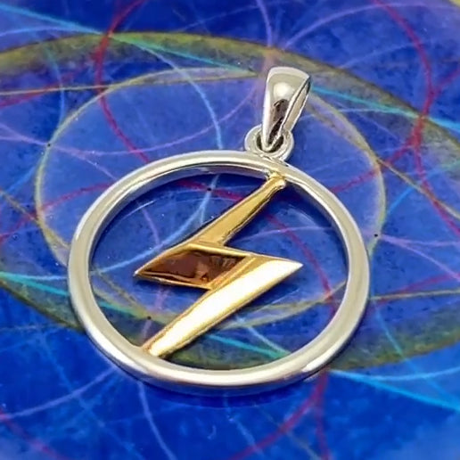 Zeus God Lightning Bolt Silver and 14K Gold Accent Large Pendant MPD5897