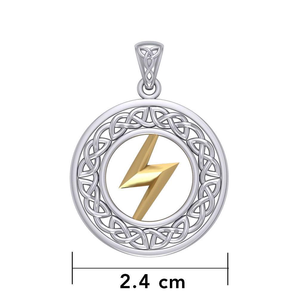 Zeus God Lightning Bolt with Celtic Knot Silver and Gold Pendant MPD5899
