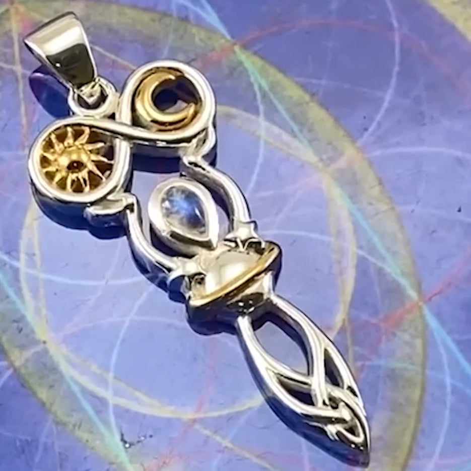 Celtic Goddess of Infinite Universe Silver and Gold Pendant MPD5931
