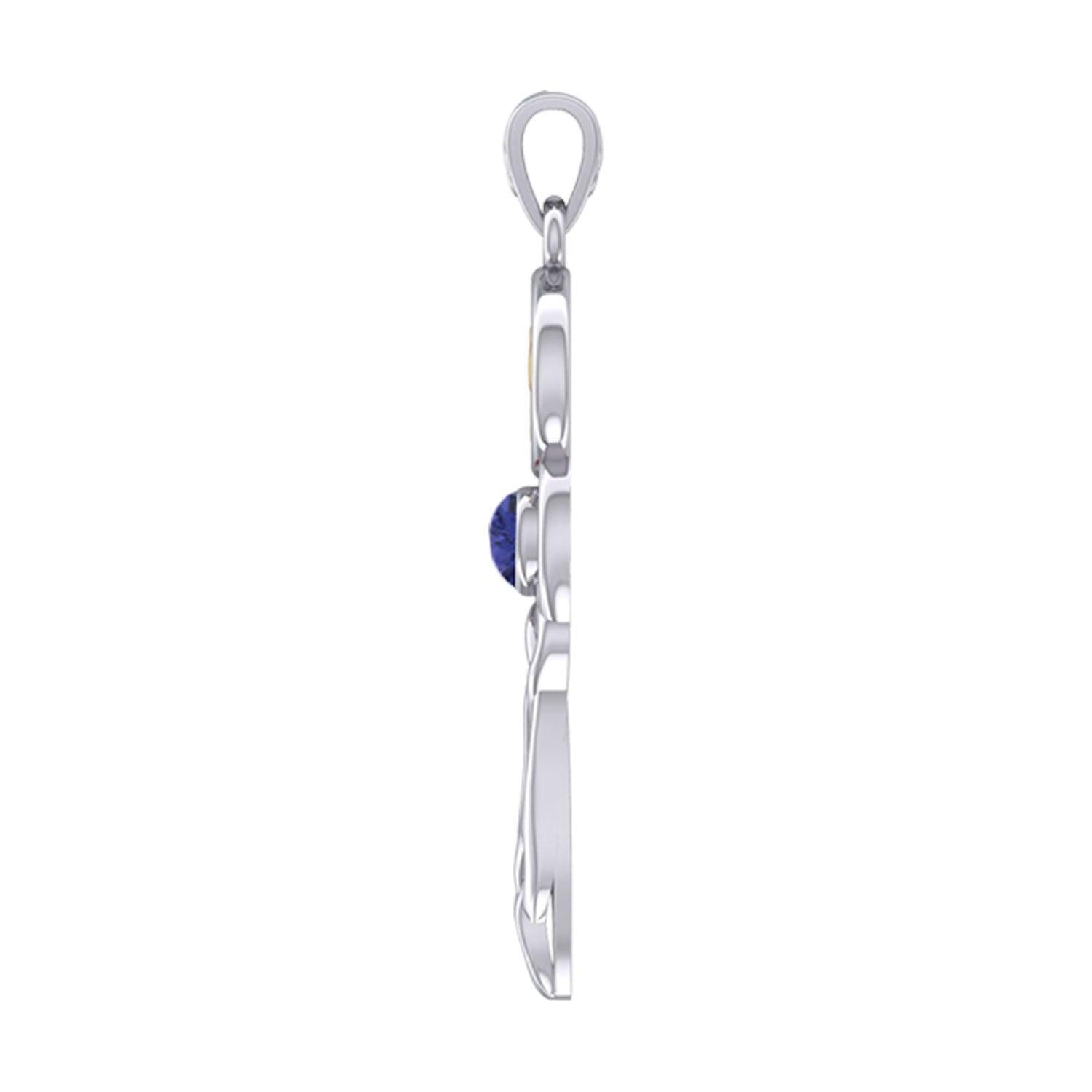 Celtic Goddess Virgo Astrology Zodiac Sign Silver and Gold Accents Pendant with Created Sapphire MPD5940