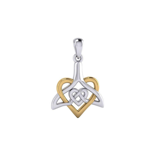 Celtic Whale Tail And Double Heart Silver With 14K Gold Accent Pendant MPD6055