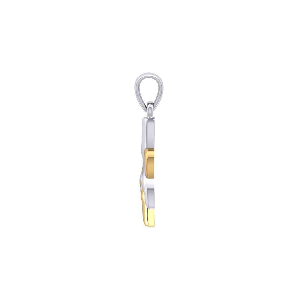 Celtic Whale Tail And Double Heart Silver With 14K Gold Accent Pendant MPD6055
