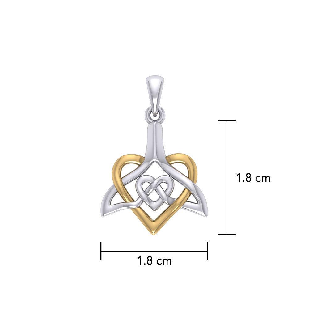Celtic Whale Tail And Double Heart Silver With 14K Gold Accent Pendant MPD6055