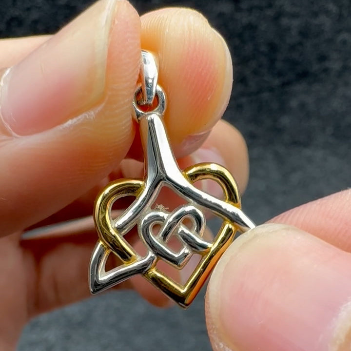 Celtic Whale Tail And Double Heart Silver With 14K Gold Accent Pendant MPD6055