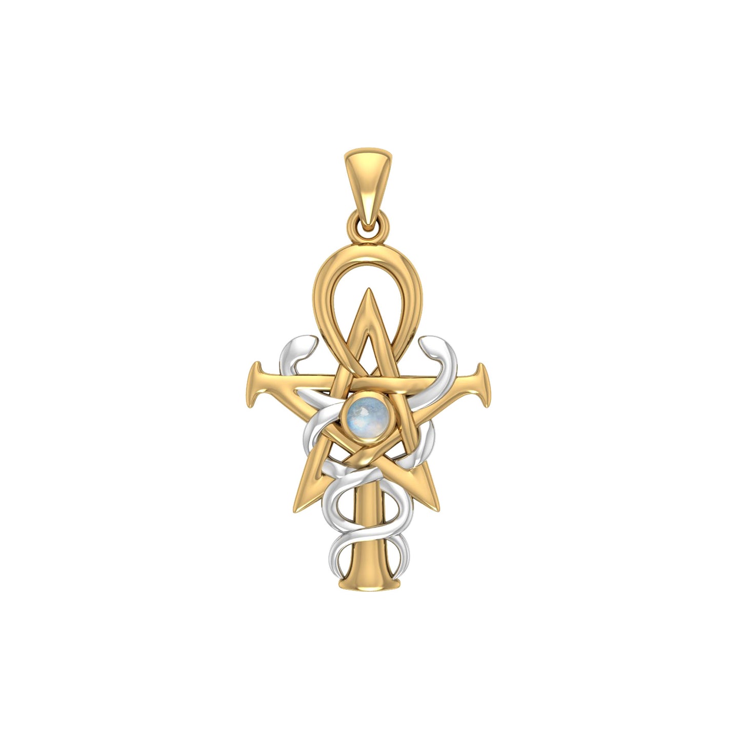 Oberon Zell Penkhaduce Wizardry Symbol Sterling Silver and 14K Gold Accents and Rainbow Moonstone Pendant MPD6333