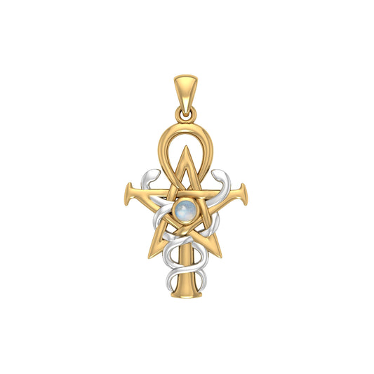 Oberon Zell Penkhaduce Wizardry Symbol Sterling Silver and 14K Gold Accents and Rainbow Moonstone Pendant MPD6333
