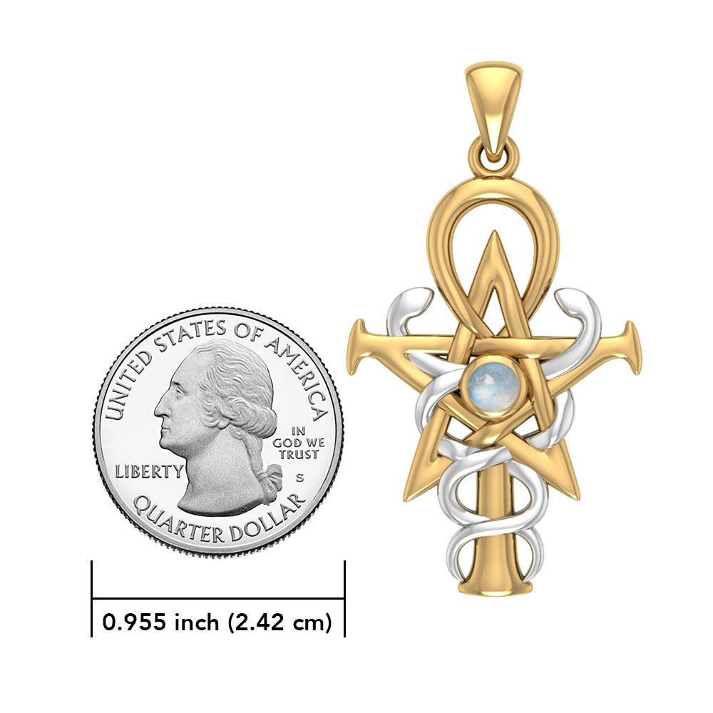 Oberon Zell Penkhaduce Wizardry Symbol Sterling Silver and 14K Gold Accents and Rainbow Moonstone Pendant MPD6333