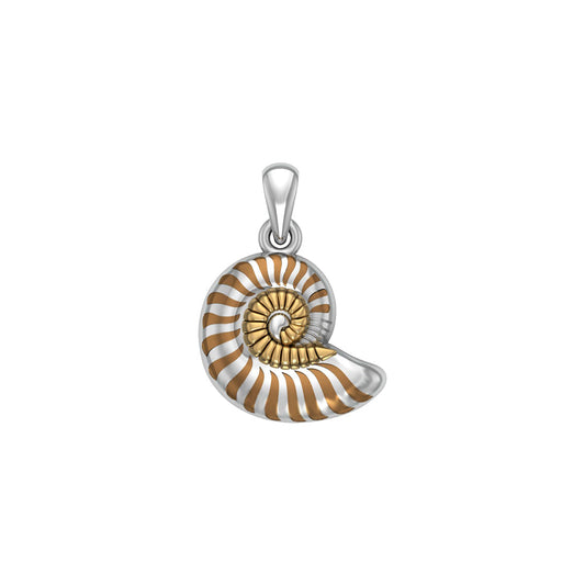 DiveSilver Nautilus Shell Sterling Silver with 14K Gold Accent Pendant MPD6335
