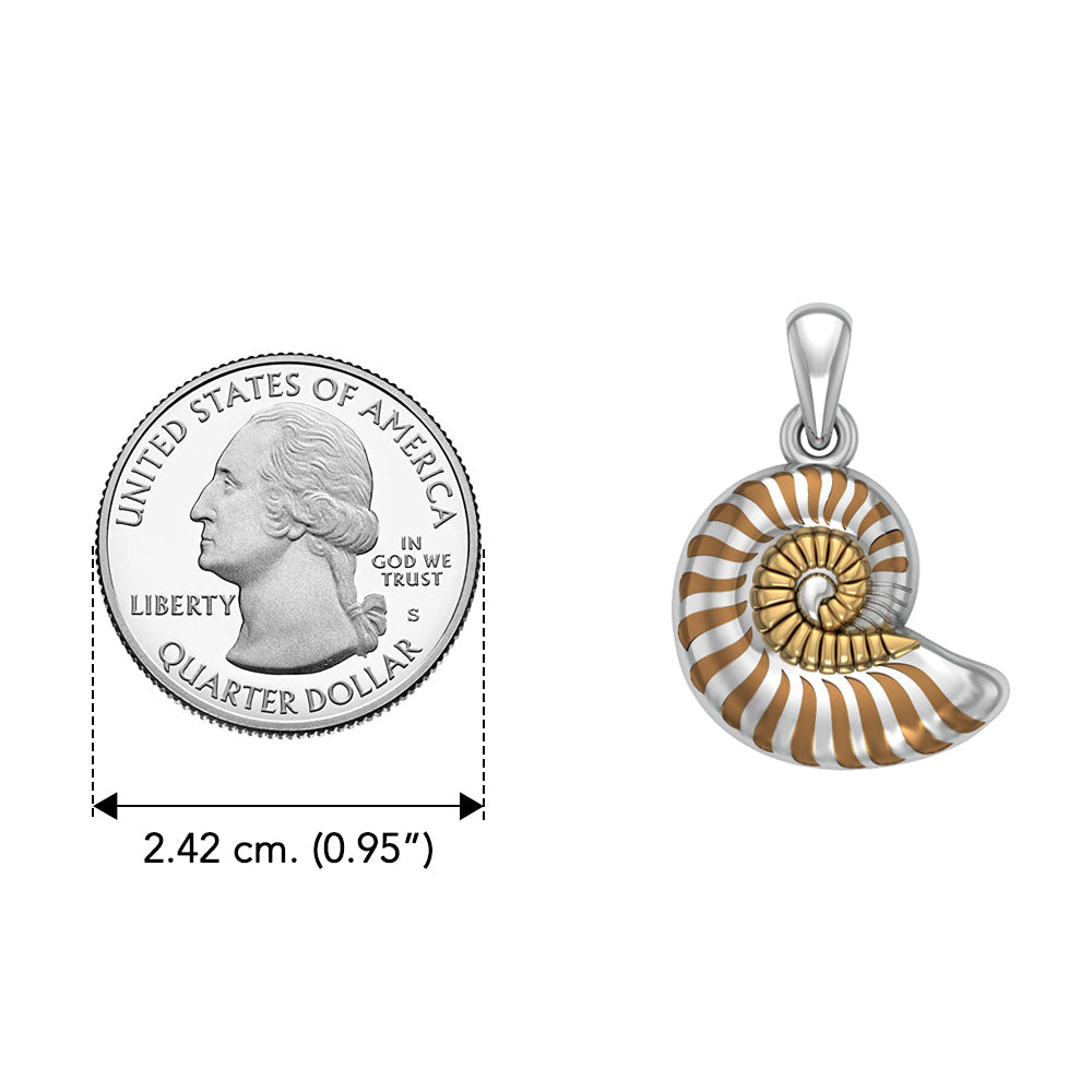 DiveSilver Nautilus Shell Sterling Silver with 14K Gold Accent Pendant MPD6335