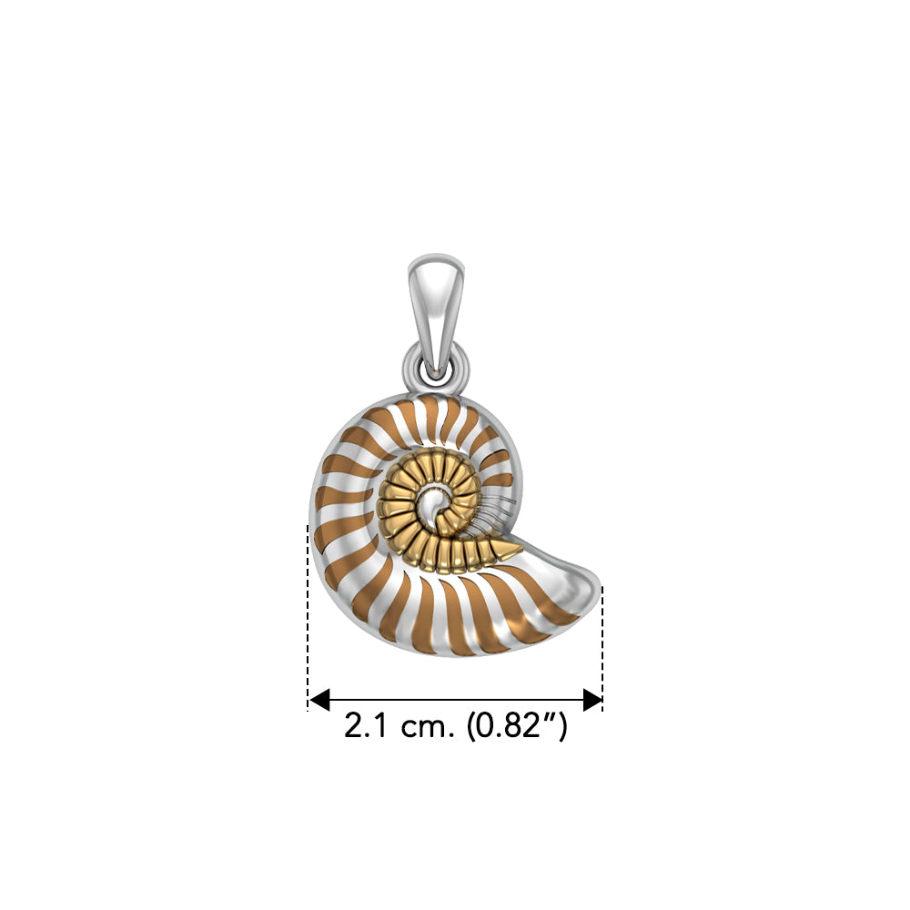 DiveSilver Nautilus Shell Sterling Silver with 14K Gold Accent Pendant MPD6335