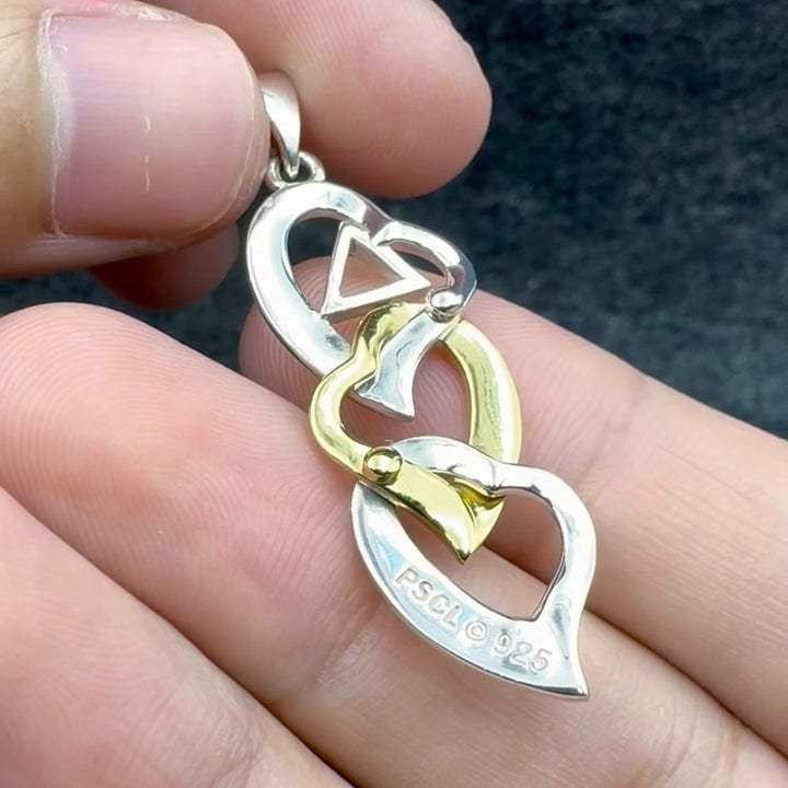 Triple Heart AA Recovery Sterling Silver with 14K Gold Accents Pendant MPD6372