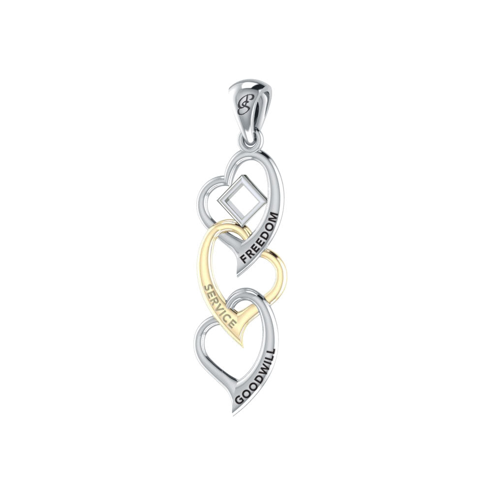 Triple Heart NA Recovery Sterling Silver with 14K Gold Accents Pendant MPD6373