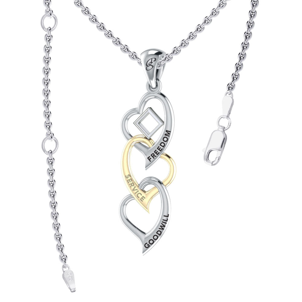 Triple Heart NA Recovery Sterling Silver with 14K Gold Accents Pendant MPD6373
