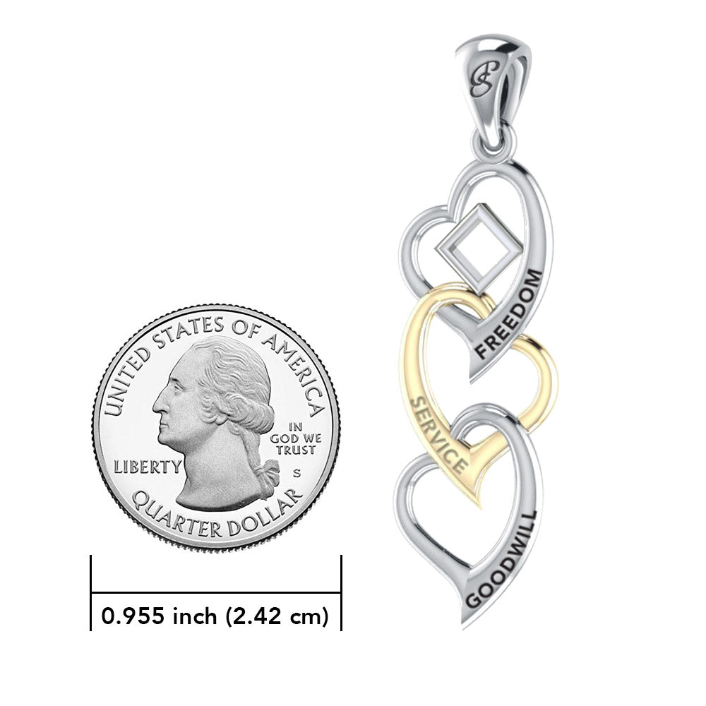 Triple Heart NA Recovery Sterling Silver with 14K Gold Accents Pendant MPD6373