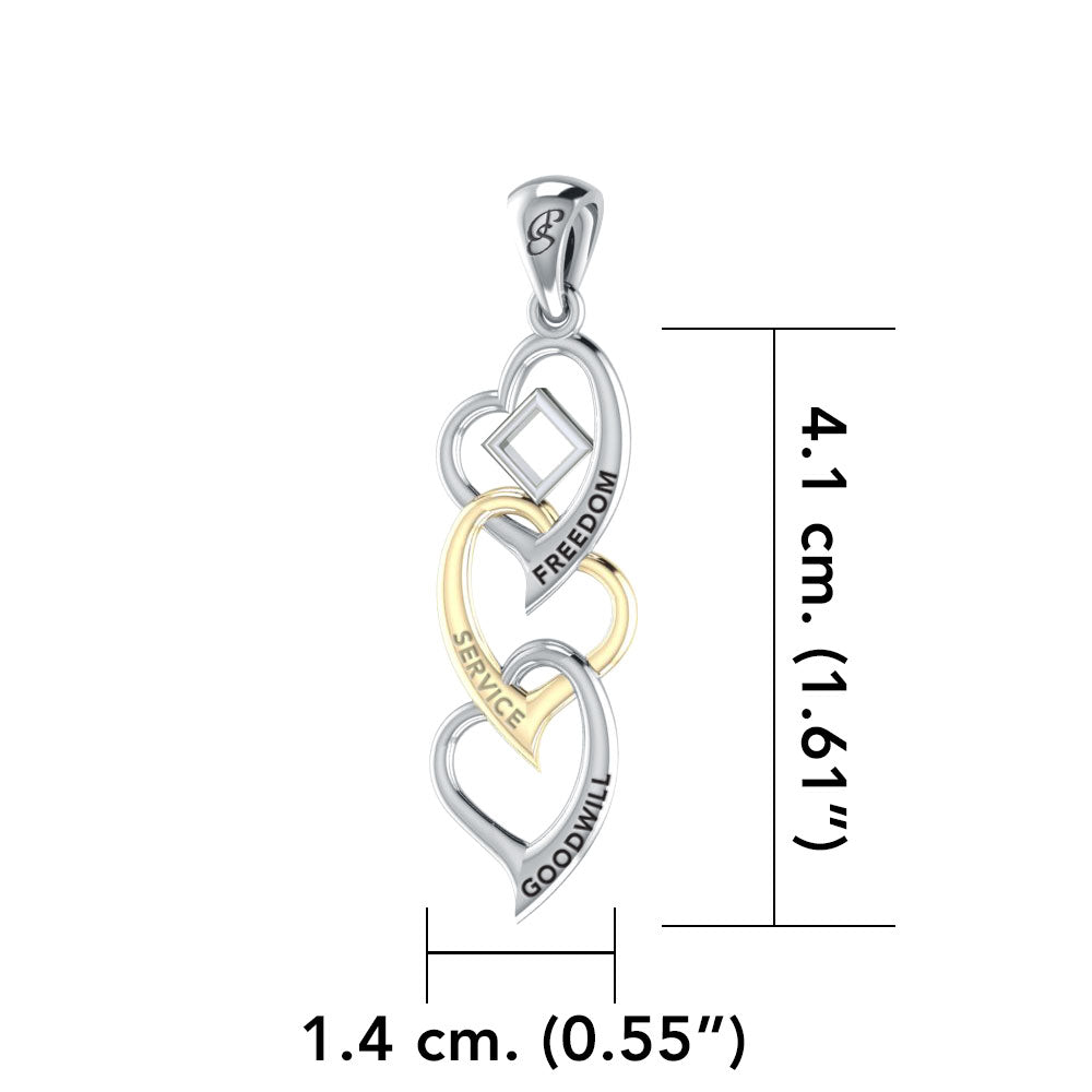 Triple Heart NA Recovery Sterling Silver with 14K Gold Accents Pendant MPD6373