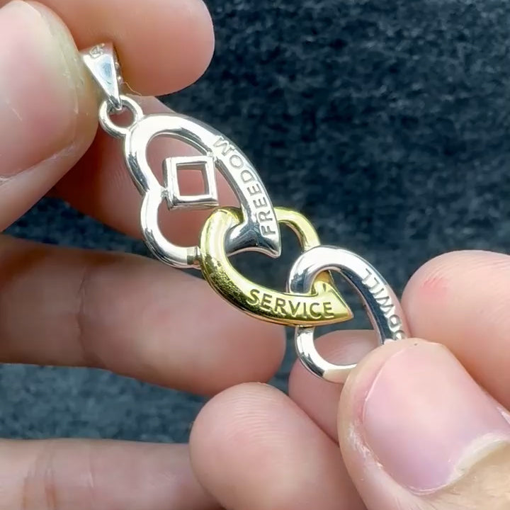 Triple Heart NA Recovery Sterling Silver with 14K Gold Accents Pendant MPD6373