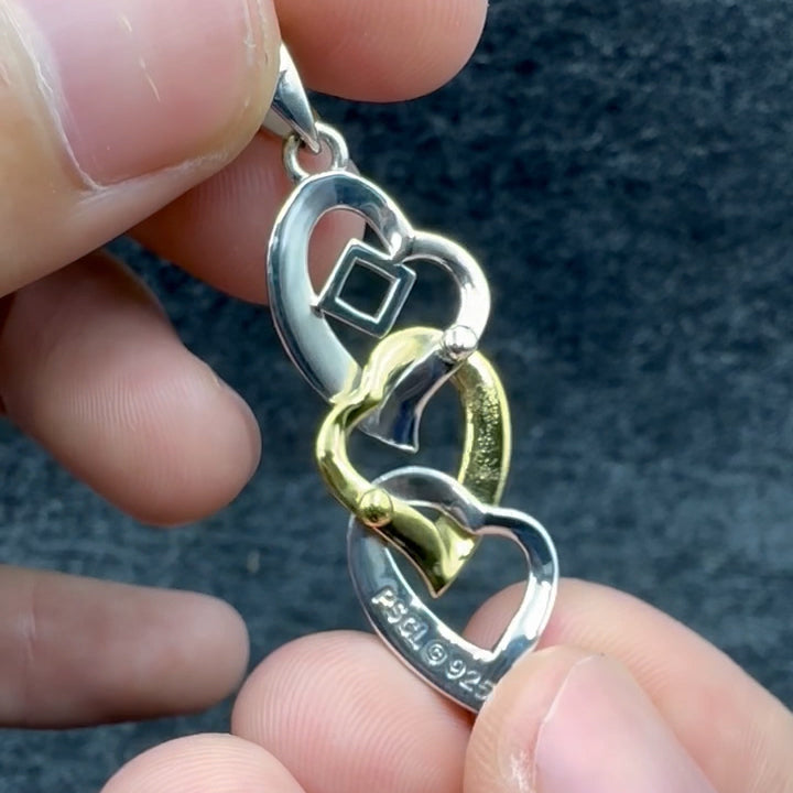 Triple Heart NA Recovery Sterling Silver with 14K Gold Accents Pendant MPD6373