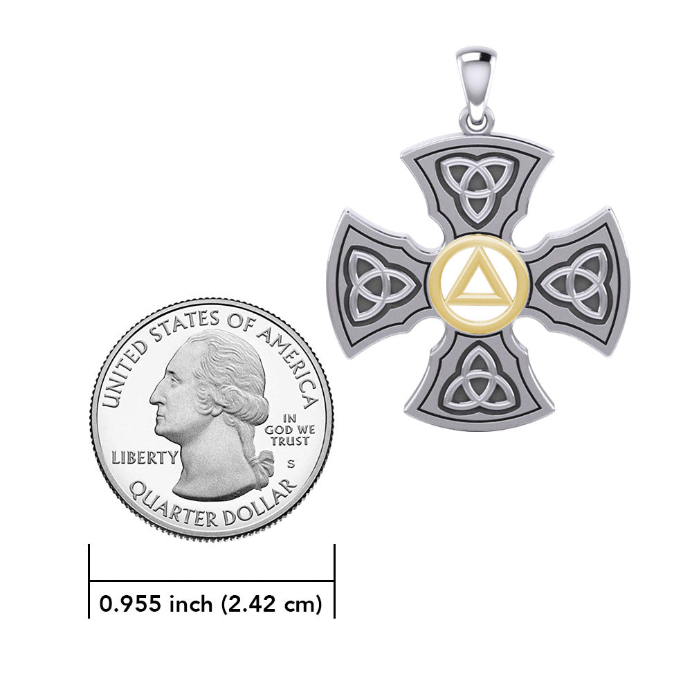 Templar Cross with AA Symbol Sterling Silver with 14K Gold Accent Pendant MPD6376