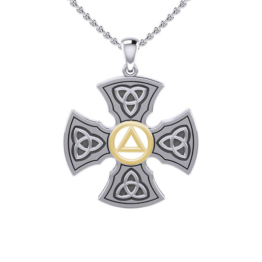 Templar Cross with AA Symbol Sterling Silver with 14K Gold Accent Pendant MPD6376