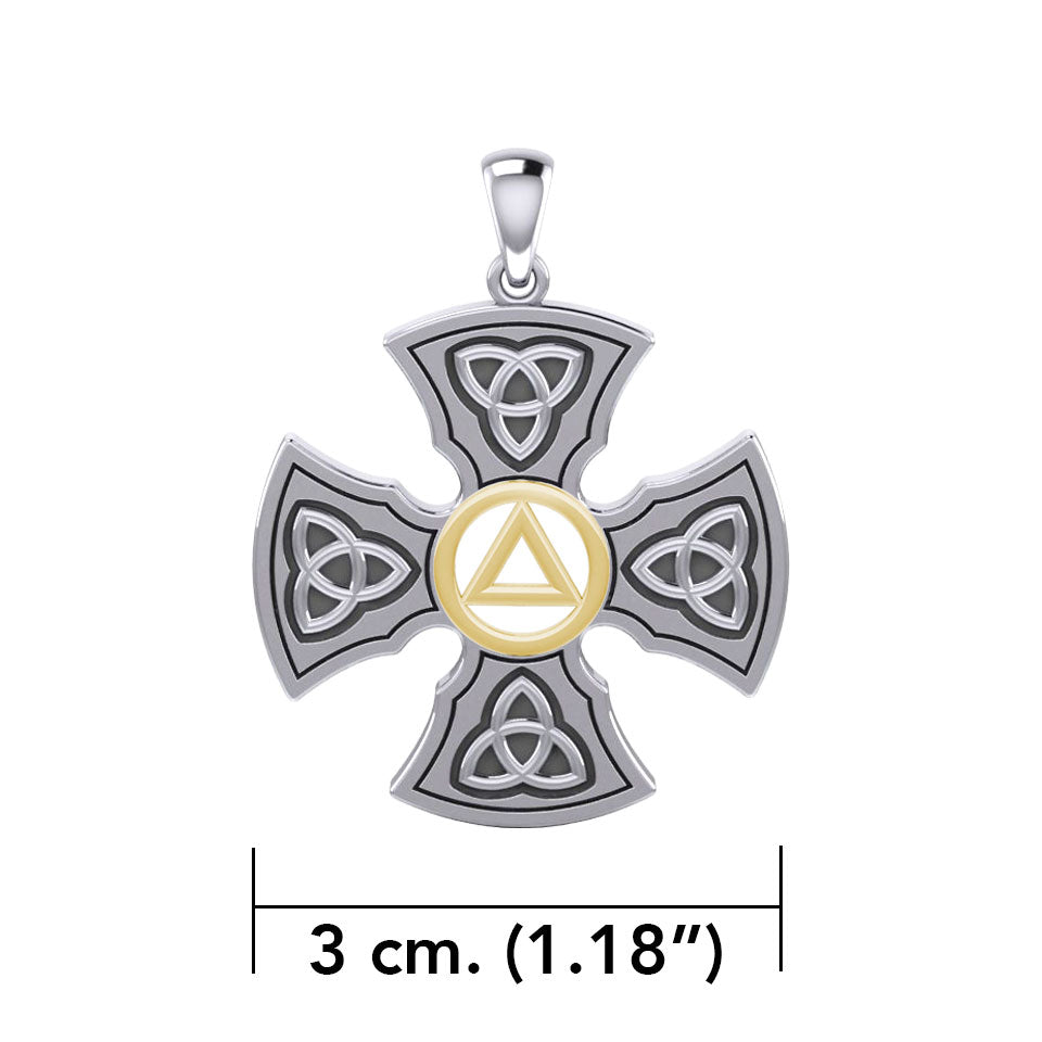 Templar Cross with AA Symbol Sterling Silver with 14K Gold Accent Pendant MPD6376