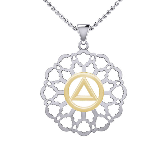 Rose Window with AA Symbol Sterling Silver with 14K Gold Vermeil Accent Pendant MPD6377